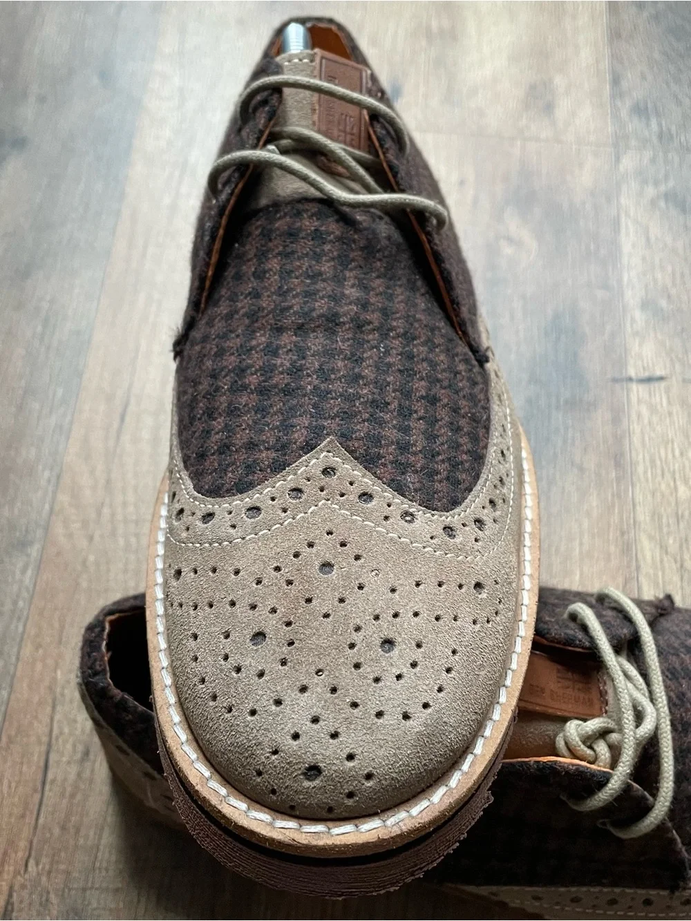 Ben Sherman Brown Houndstooth & Tan Wingtip Derby